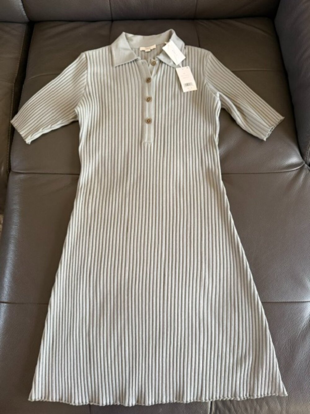 NWT Vince Ribbed Polo Dress Color Sea Stone Size L